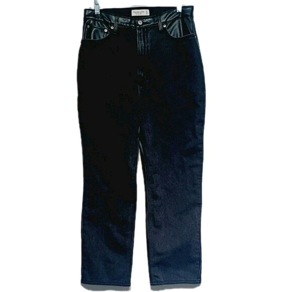 abercrombie fitch Ankle Straight Ultra High Rise  Black Leather Denim jeans - Picture 5 of 9